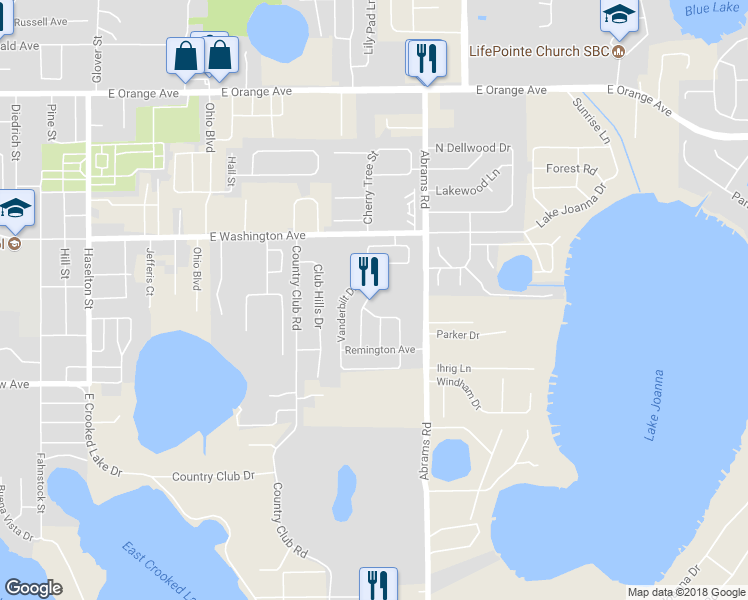 map of restaurants, bars, coffee shops, grocery stores, and more near 881 Vanderbilt Drive in Eustis