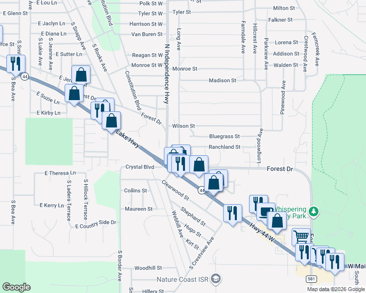 map of restaurants, bars, coffee shops, grocery stores, and more near 509 Edgewood Avenue in Inverness