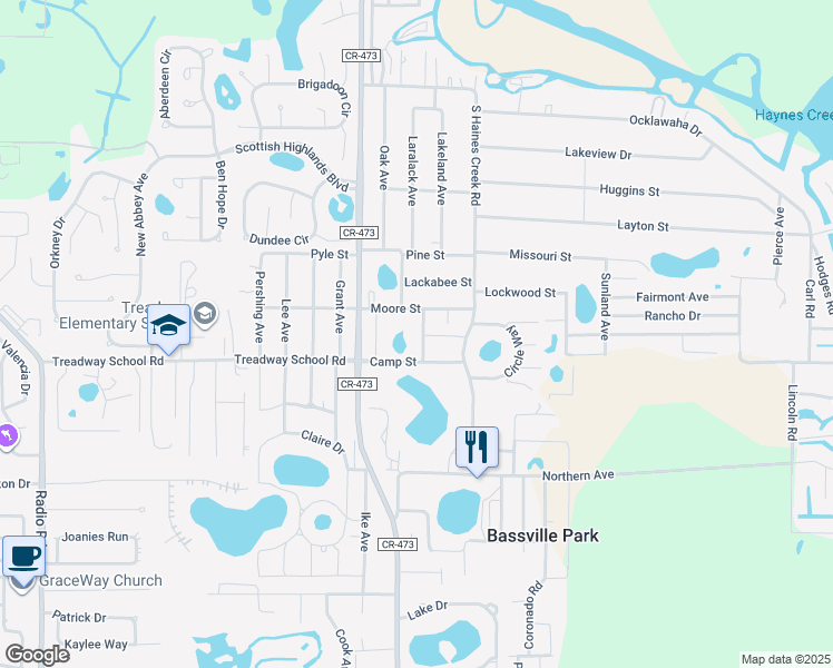 map of restaurants, bars, coffee shops, grocery stores, and more near 34035 Hunt Avenue in Leesburg