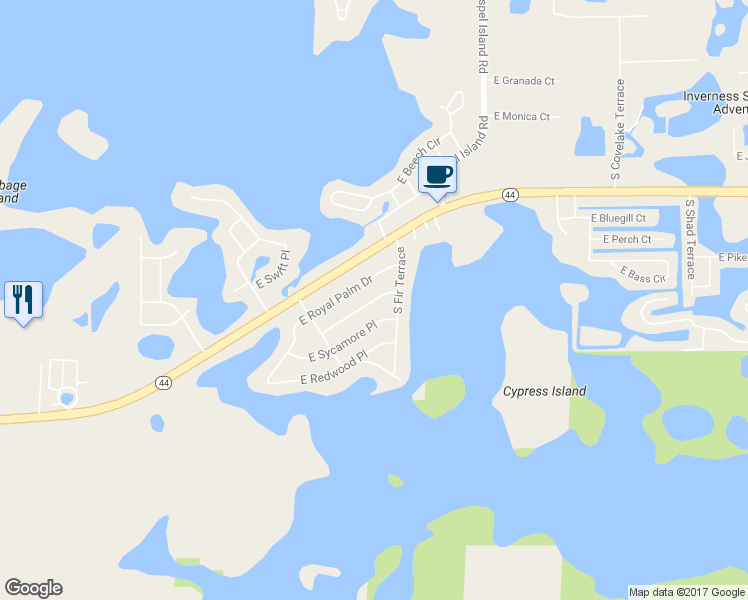 map of restaurants, bars, coffee shops, grocery stores, and more near 9332 East Smoketree Place in Inverness