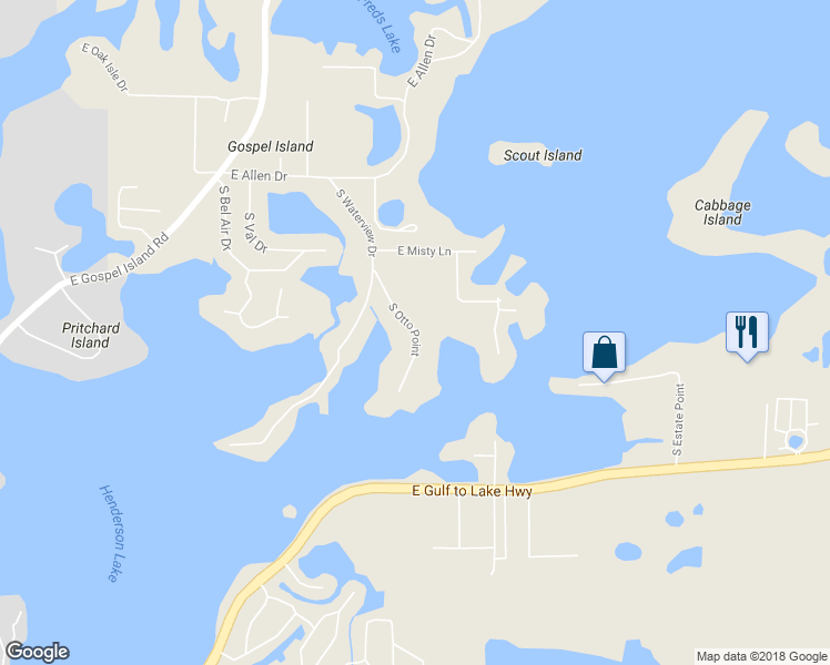 map of restaurants, bars, coffee shops, grocery stores, and more near 1123 South Otto Point in Inverness