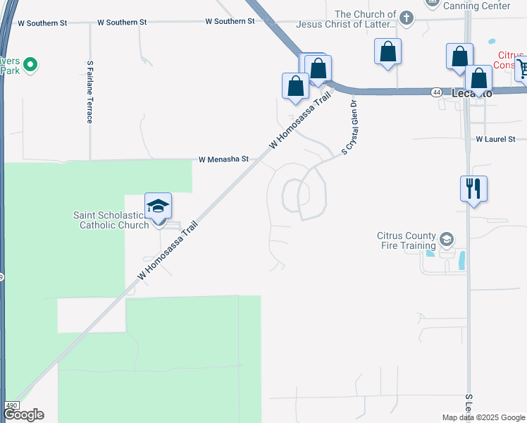 map of restaurants, bars, coffee shops, grocery stores, and more near 1195 South Brookfield Drive in Lecanto