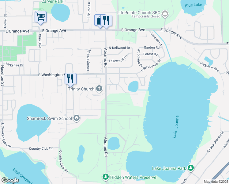 map of restaurants, bars, coffee shops, grocery stores, and more near 713 Kenmoore Court in Eustis