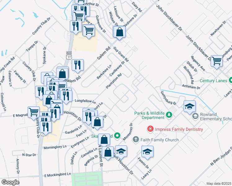 map of restaurants, bars, coffee shops, grocery stores, and more near 202 Hampshire Lane in Victoria