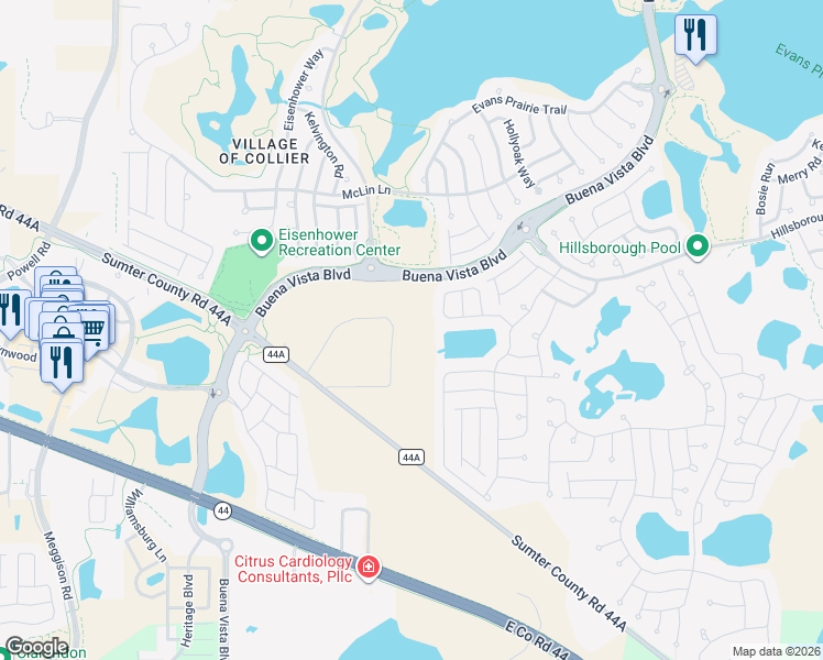 map of restaurants, bars, coffee shops, grocery stores, and more near 6073 Northeast 56th Drive in Wildwood