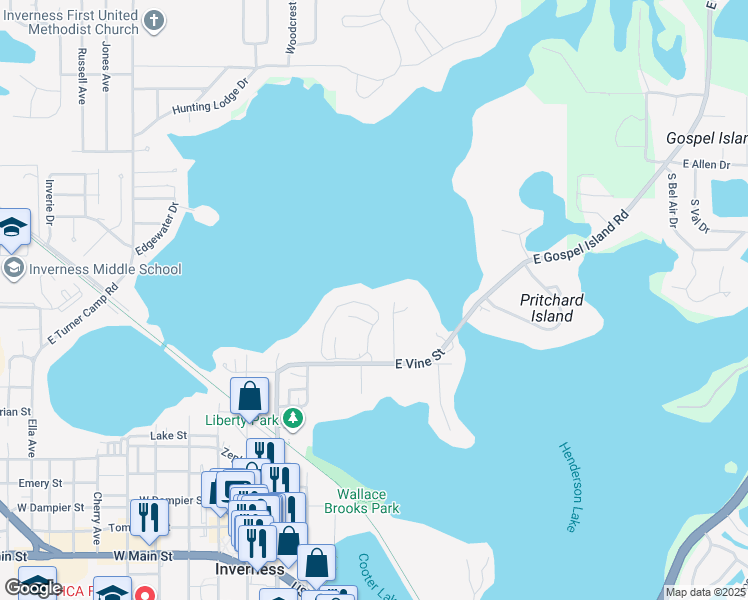 map of restaurants, bars, coffee shops, grocery stores, and more near 532 San Remo Circle in Inverness