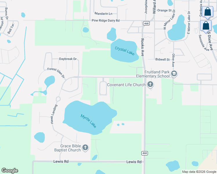 map of restaurants, bars, coffee shops, grocery stores, and more near 1105 Myrtle Breezes Court in Fruitland Park