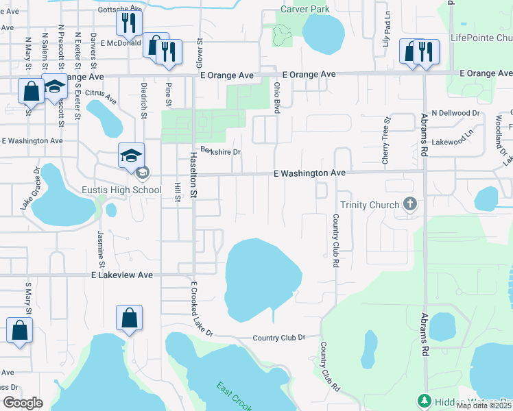 map of restaurants, bars, coffee shops, grocery stores, and more near 915 Kentucky Boulevard in Eustis