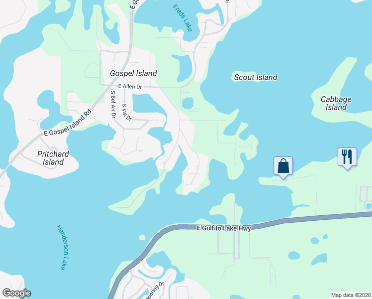 map of restaurants, bars, coffee shops, grocery stores, and more near 1101-1123 S Otto Point in Inverness