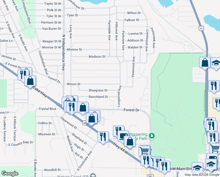 map of restaurants, bars, coffee shops, grocery stores, and more near 2217 Wilson Street in Inverness