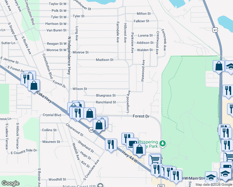 map of restaurants, bars, coffee shops, grocery stores, and more near 2217 Wilson Street in Inverness