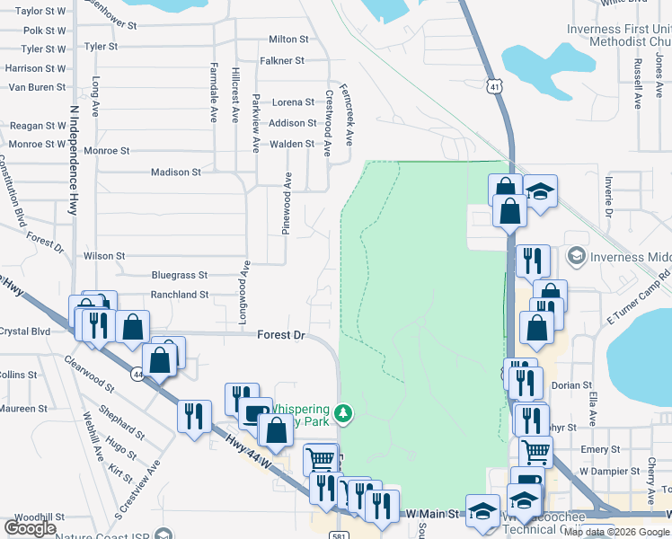map of restaurants, bars, coffee shops, grocery stores, and more near 1854 Elderberry Lane in Inverness