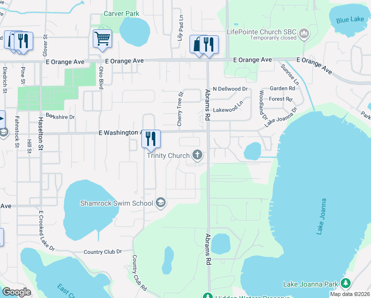 map of restaurants, bars, coffee shops, grocery stores, and more near 2661 Winchester Circle in Eustis