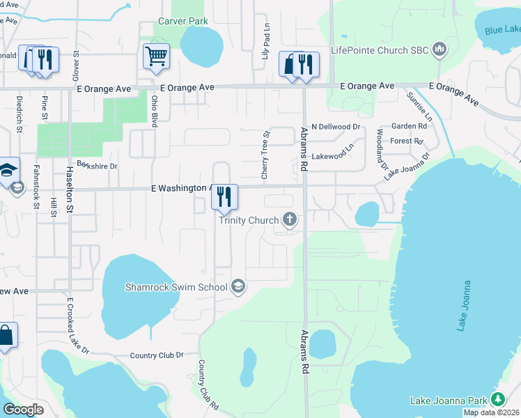 map of restaurants, bars, coffee shops, grocery stores, and more near 2656 Winchester Circle in Eustis