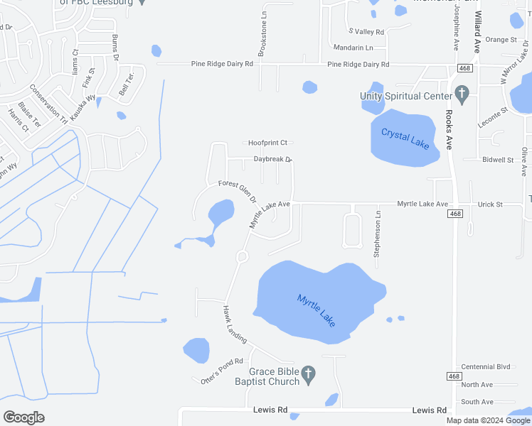 map of restaurants, bars, coffee shops, grocery stores, and more near 1624 Myrtle Lake Avenue in Fruitland Park