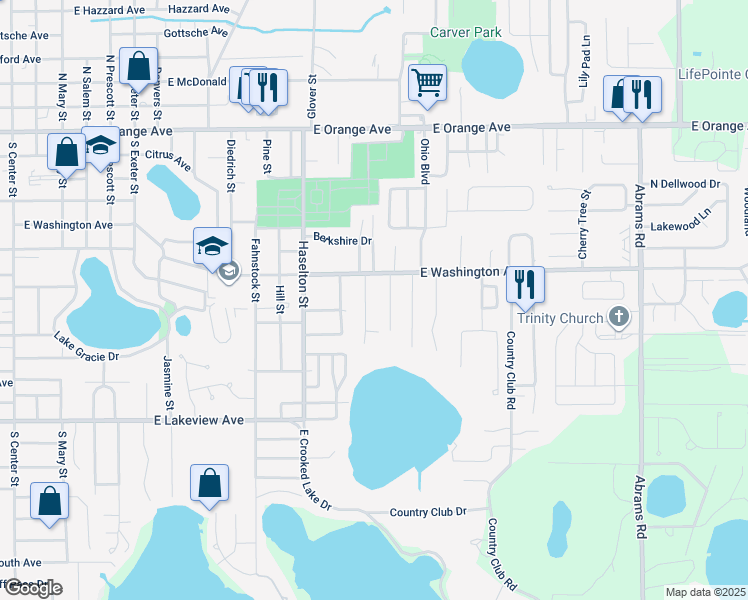 map of restaurants, bars, coffee shops, grocery stores, and more near 697 Jefferis Court in Eustis