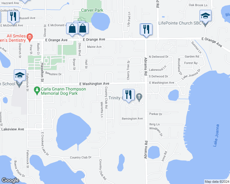 map of restaurants, bars, coffee shops, grocery stores, and more near 835 Club Hills Drive in Eustis