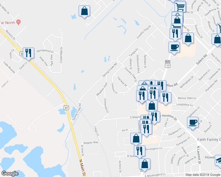 map of restaurants, bars, coffee shops, grocery stores, and more near 301 Leisure Lane in Victoria
