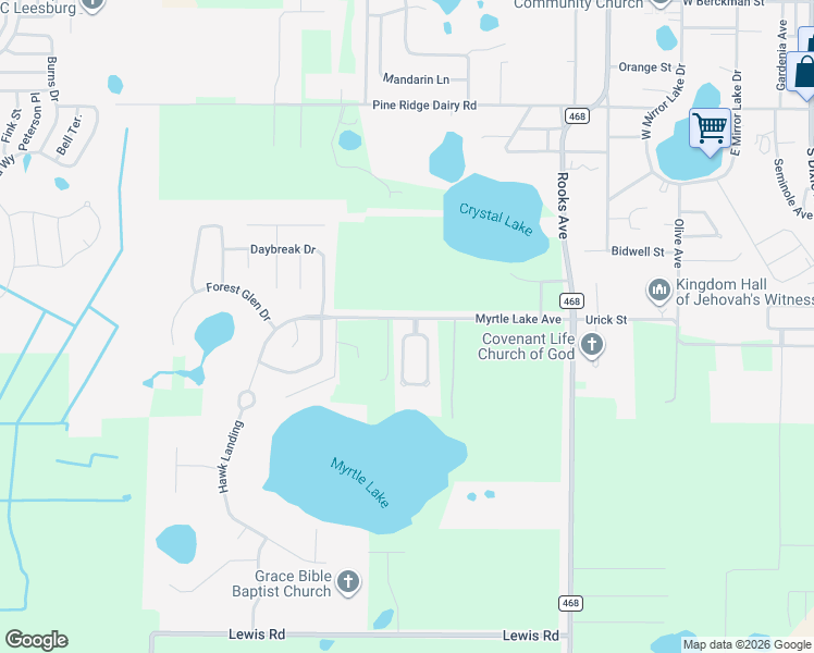 map of restaurants, bars, coffee shops, grocery stores, and more near 1000 Myrtle Breezes Court in Fruitland Park