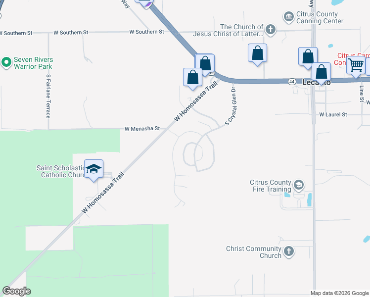 map of restaurants, bars, coffee shops, grocery stores, and more near 1121 South Softwind Loop in Lecanto
