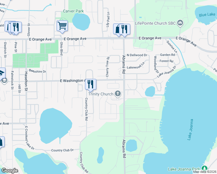 map of restaurants, bars, coffee shops, grocery stores, and more near 2656 Winchester Circle in Eustis
