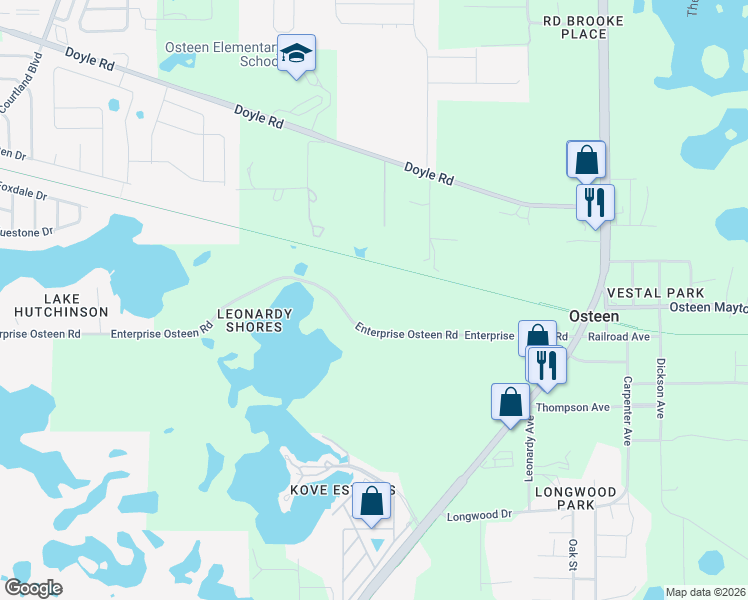 map of restaurants, bars, coffee shops, grocery stores, and more near 360 Enterprise Osteen Road in Osteen