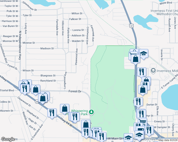 map of restaurants, bars, coffee shops, grocery stores, and more near 1854 Elderberry Lane in Inverness