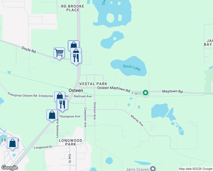 map of restaurants, bars, coffee shops, grocery stores, and more near 362 Osteen Maytown Road in Osteen