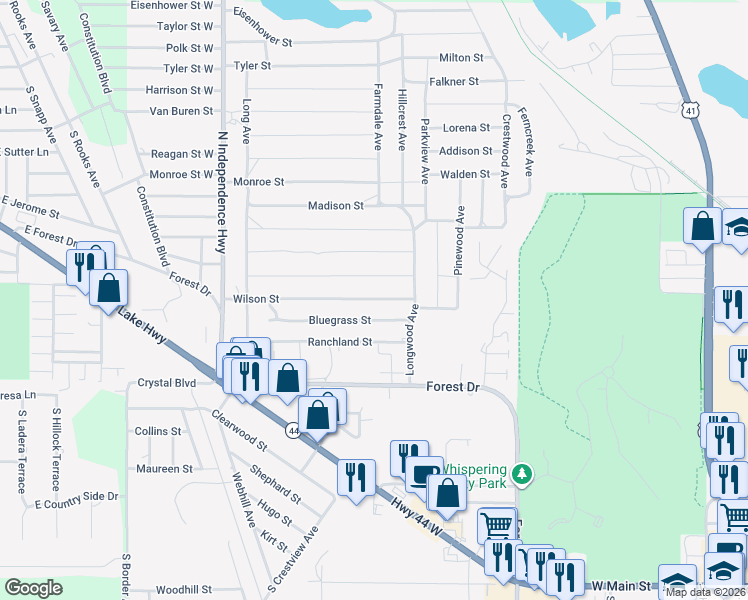map of restaurants, bars, coffee shops, grocery stores, and more near 2217 Wilson Street in Inverness