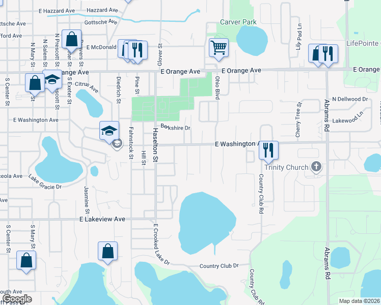 map of restaurants, bars, coffee shops, grocery stores, and more near 689 Jefferis Court in Eustis