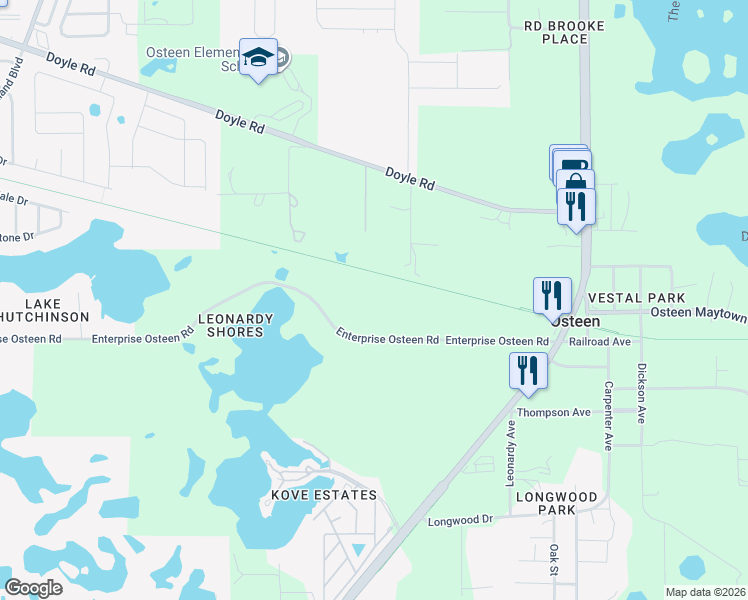 map of restaurants, bars, coffee shops, grocery stores, and more near 326 Enterprise Osteen Road in Osteen