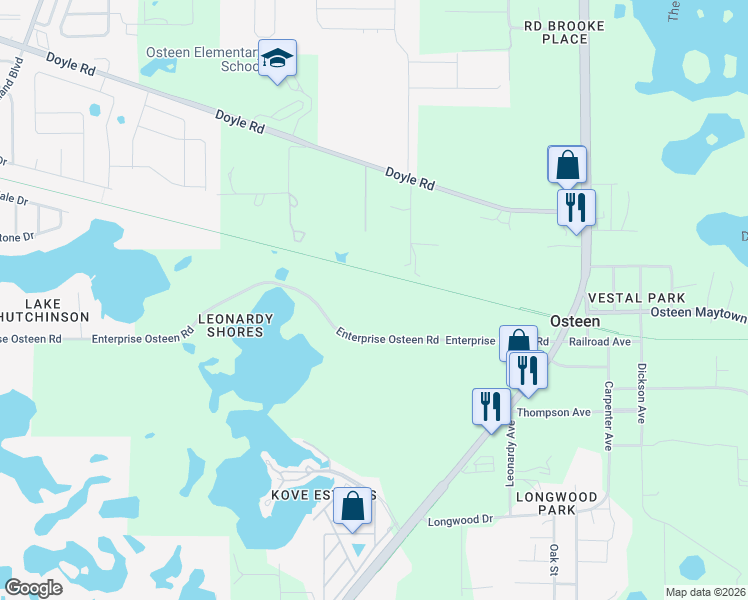 map of restaurants, bars, coffee shops, grocery stores, and more near 326 Enterprise Osteen Road in Osteen