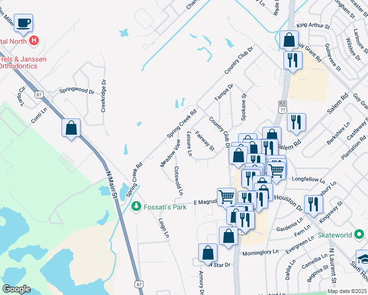 map of restaurants, bars, coffee shops, grocery stores, and more near 301 Leisure Lane in Victoria