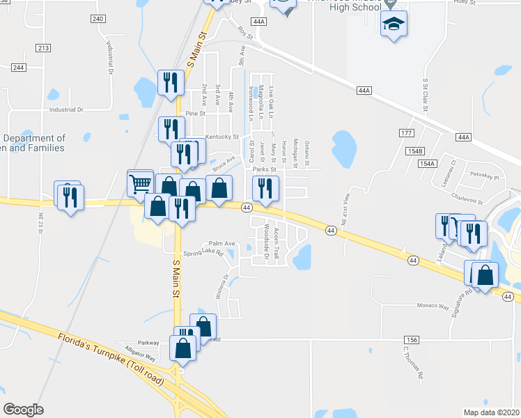 map of restaurants, bars, coffee shops, grocery stores, and more near East Gulf Atlantic Highway in Wildwood