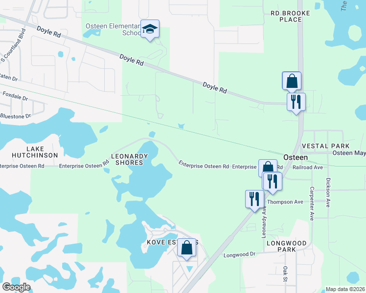 map of restaurants, bars, coffee shops, grocery stores, and more near 360 Enterprise Osteen Road in Osteen
