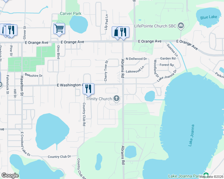 map of restaurants, bars, coffee shops, grocery stores, and more near 2628 Winchester Circle in Eustis