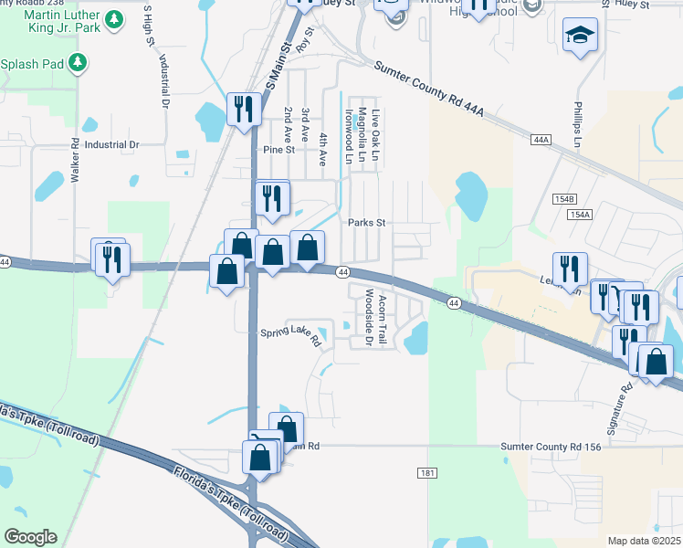 map of restaurants, bars, coffee shops, grocery stores, and more near 645 East Gulf Atlantic Highway in Wildwood