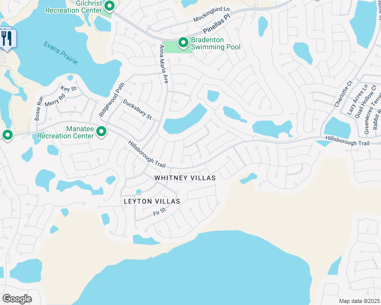 map of restaurants, bars, coffee shops, grocery stores, and more near 3572 Keeley Court in The Villages