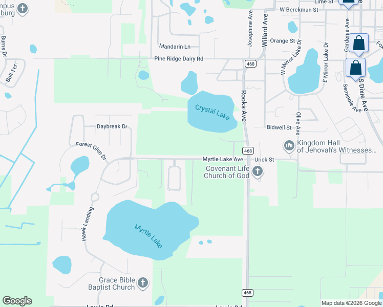 map of restaurants, bars, coffee shops, grocery stores, and more near 1931 Myrtle Lake Avenue in Fruitland Park