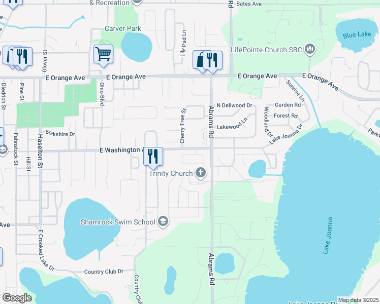 map of restaurants, bars, coffee shops, grocery stores, and more near 2633 Winchester Circle in Eustis