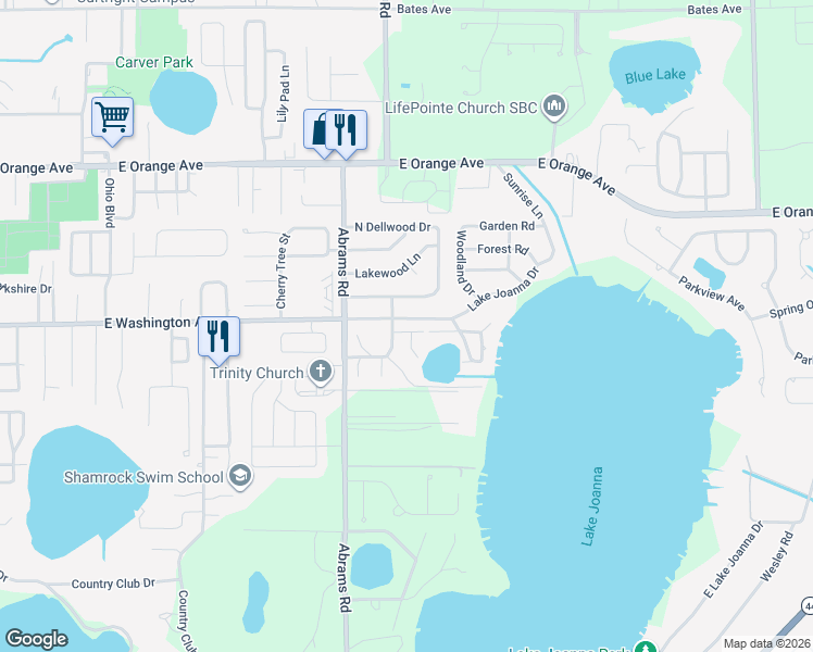 map of restaurants, bars, coffee shops, grocery stores, and more near 2714 South Dellwood Drive in Eustis