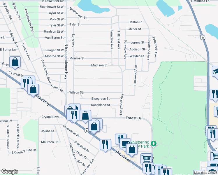 map of restaurants, bars, coffee shops, grocery stores, and more near 2218 Garfield Street in Inverness