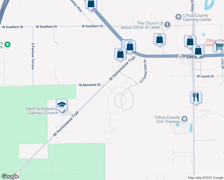 map of restaurants, bars, coffee shops, grocery stores, and more near 1195 South Brookfield Drive in Lecanto