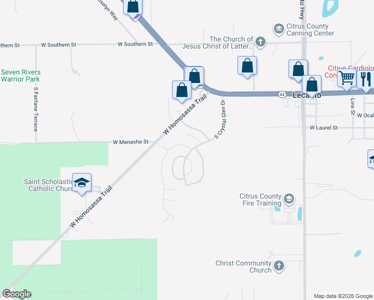 map of restaurants, bars, coffee shops, grocery stores, and more near 1034 South Brookfield Drive in Lecanto