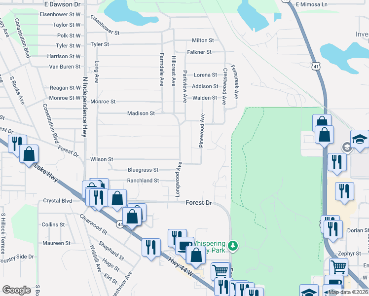 map of restaurants, bars, coffee shops, grocery stores, and more near 2206 Garfield Street in Inverness