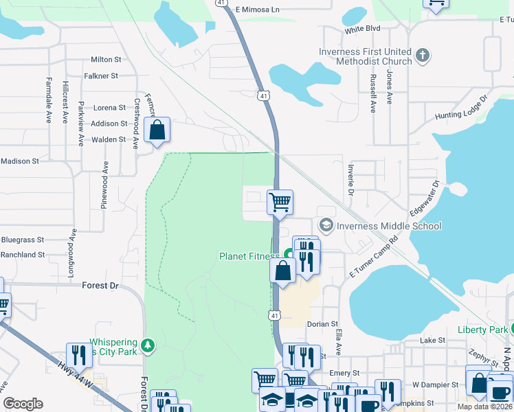 map of restaurants, bars, coffee shops, grocery stores, and more near 1975 Piper Lane in Inverness