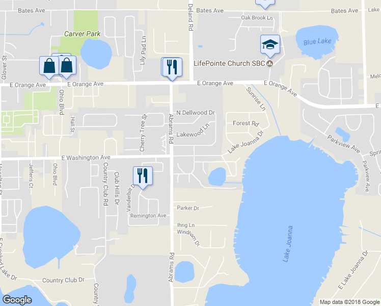 map of restaurants, bars, coffee shops, grocery stores, and more near 2711 East Washington Avenue in Eustis
