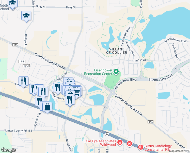 map of restaurants, bars, coffee shops, grocery stores, and more near 2581 Lindewood Street in The Villages