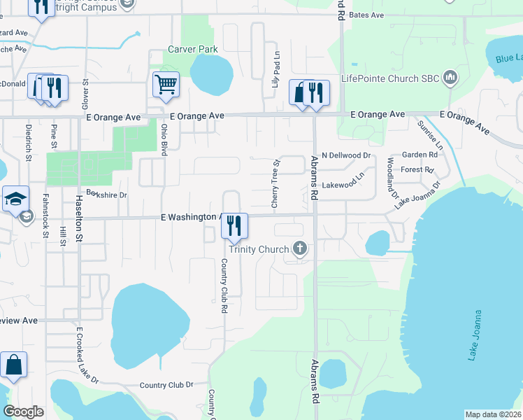 map of restaurants, bars, coffee shops, grocery stores, and more near 2506 Cherry Blossom Court in Eustis