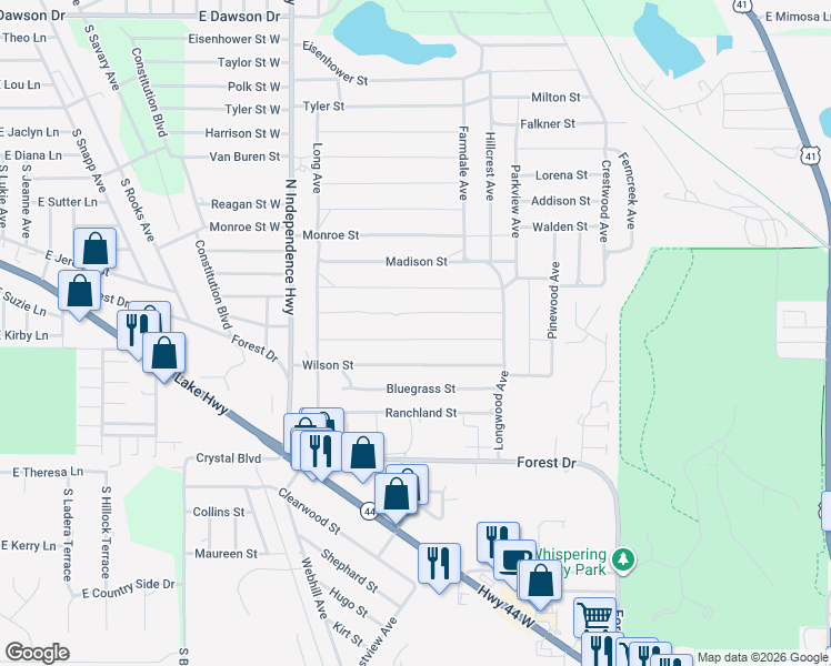 map of restaurants, bars, coffee shops, grocery stores, and more near 2314 Garfield Street in Inverness